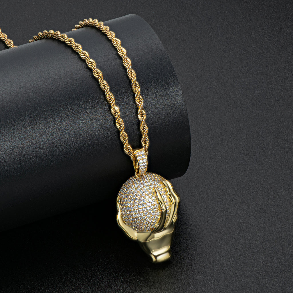 Created Diamond Ball Palm Hip Hop Pendant Necklace