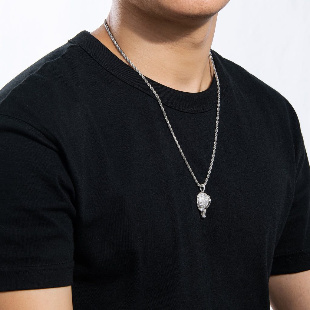 Created Diamond Ball Palm Hip Hop Pendant Necklace