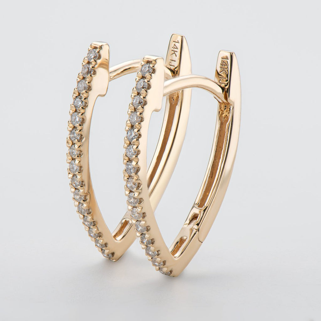 14K Gold Real Diamond Hoop Clip Earrings