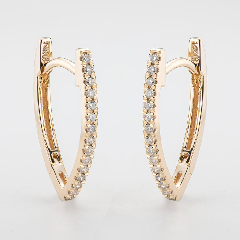 14K Gold Real Diamond Hoop Clip Earrings