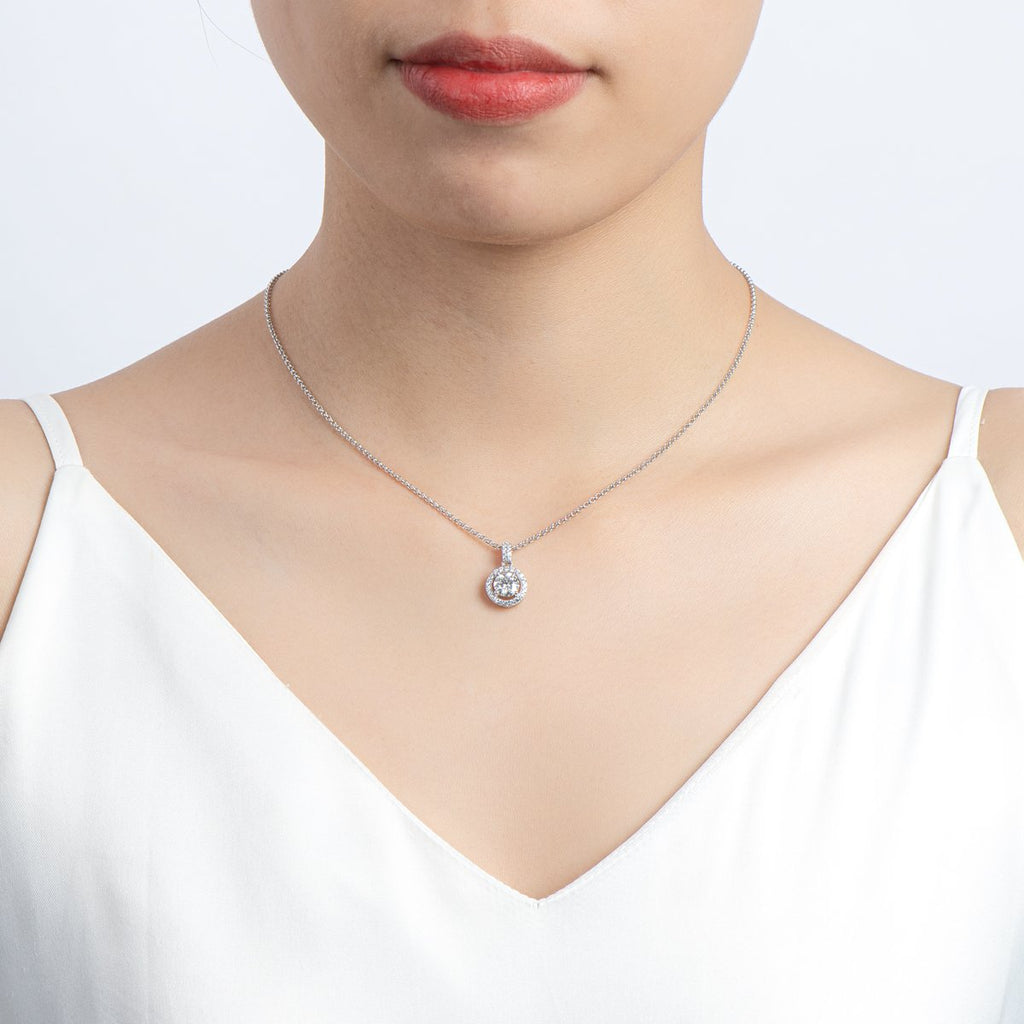 Halo Round Cut Created Diamond Pendant Necklace