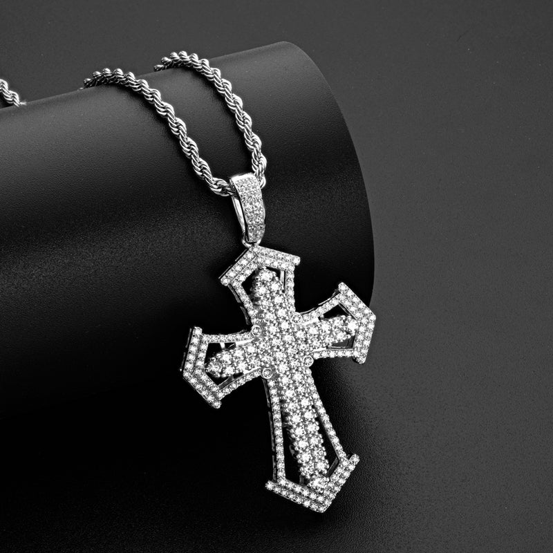 Created Diamond Personalized Cross Luxury Hip Hop Pendant Necklace 23.62''