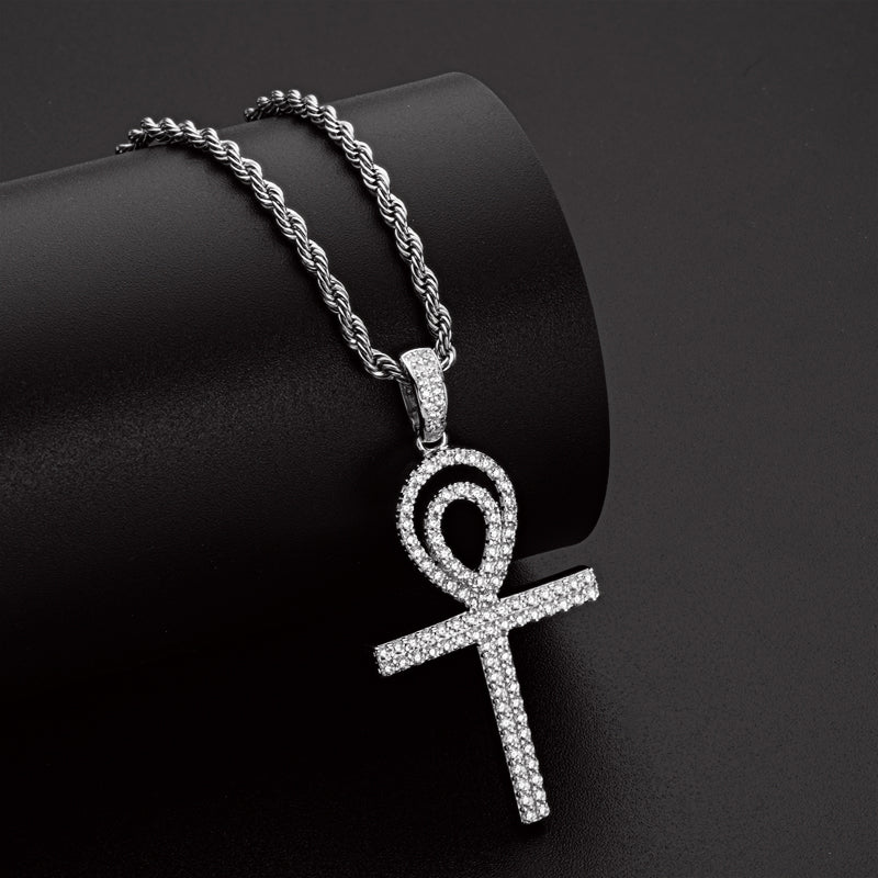 Round Cut Created Diamond Personalized Cross Hip Hop Pendant Necklace 23.62''