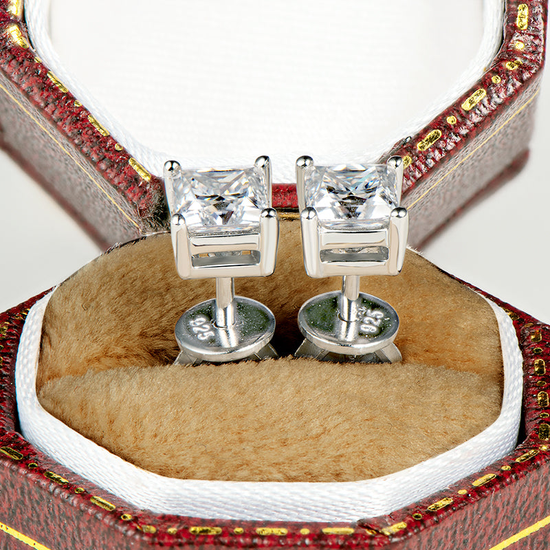 Princess Cut Moissanite Stud Earrings & Pendant Necklace