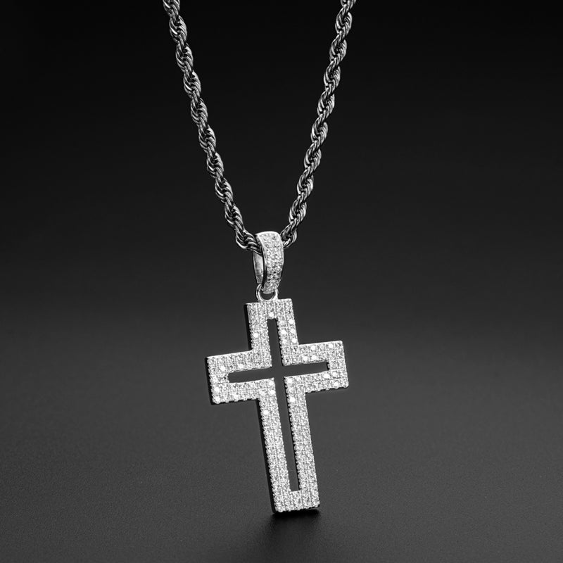 Created Diamond Personalized Cross Hollow Pendant Necklace 23.62''