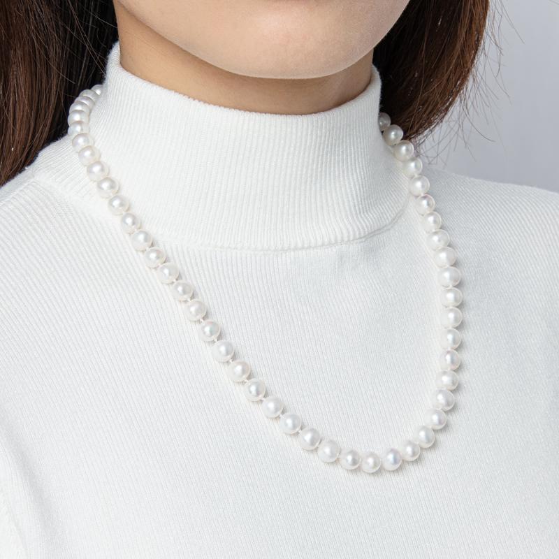 Freshwater Cultured White Pearl Necklace S Shaped Buckle