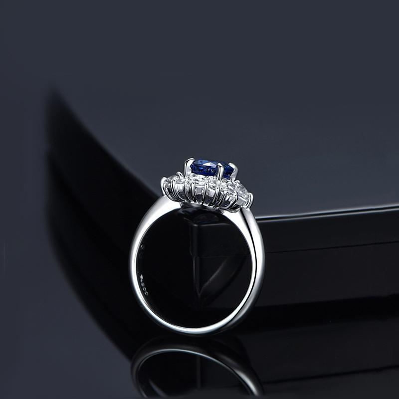 Luxury Oval Cut Halo Created Diamond Blue Rings