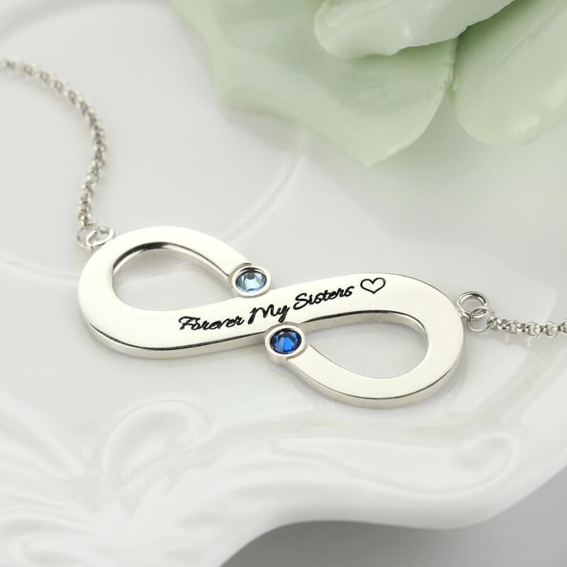 Infinity Name Necklace with Two Birthstones