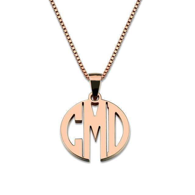 18K Rose Gold 3 Letter Charm Initial Necklace Gift for Women Girls