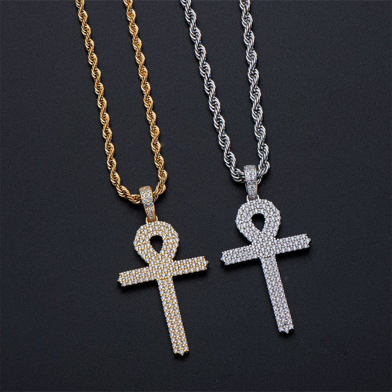 Created Diamond Cross  Hip Hop Men Pendant Necklace 23.62''