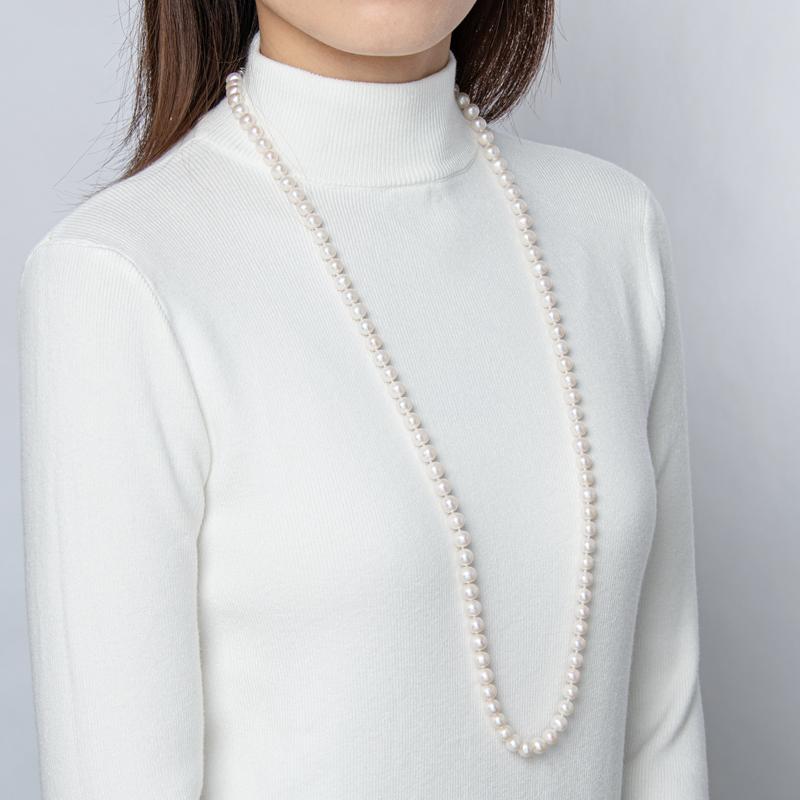 Freshwater Cultured White Pearl Necklace Oval Buckle