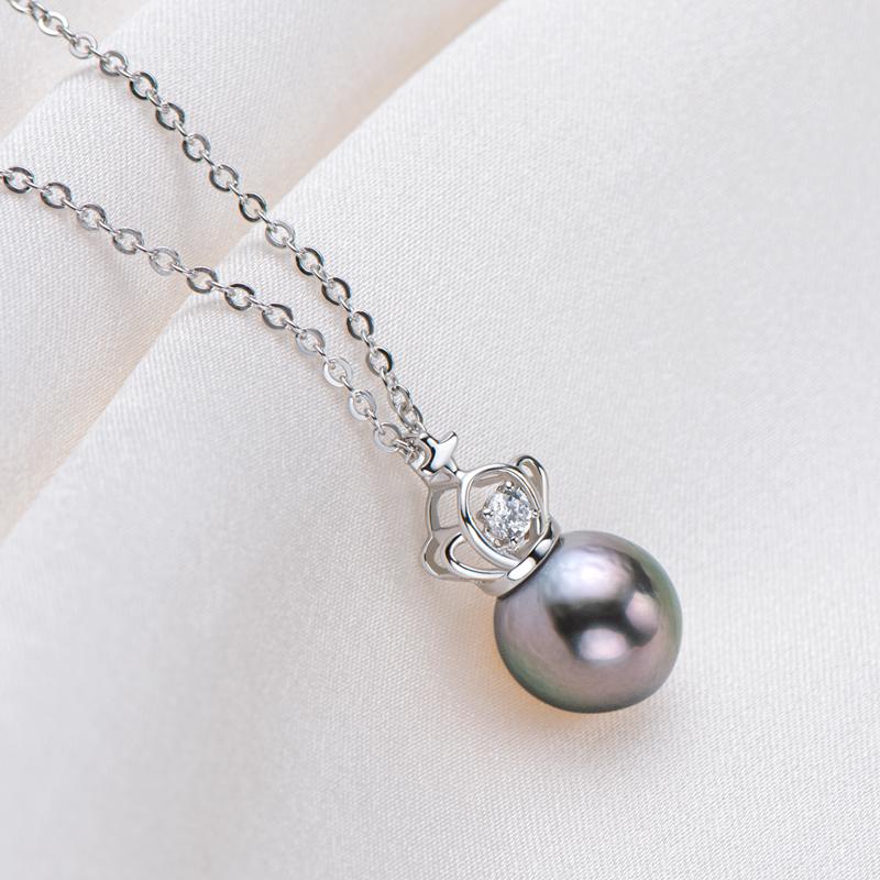 Sterling Silver 10mm Southsea Cultured Tahitian Black Pearl Pendant Necklace