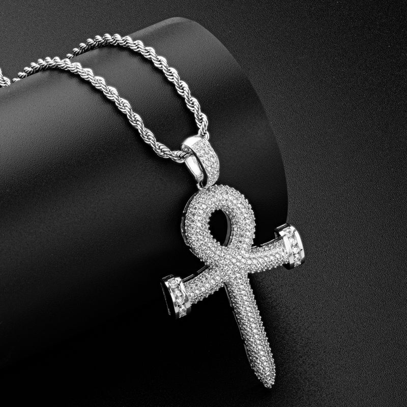 Personalized Cross Created Diamond Rope Chain Pendant Necklace 23.62''