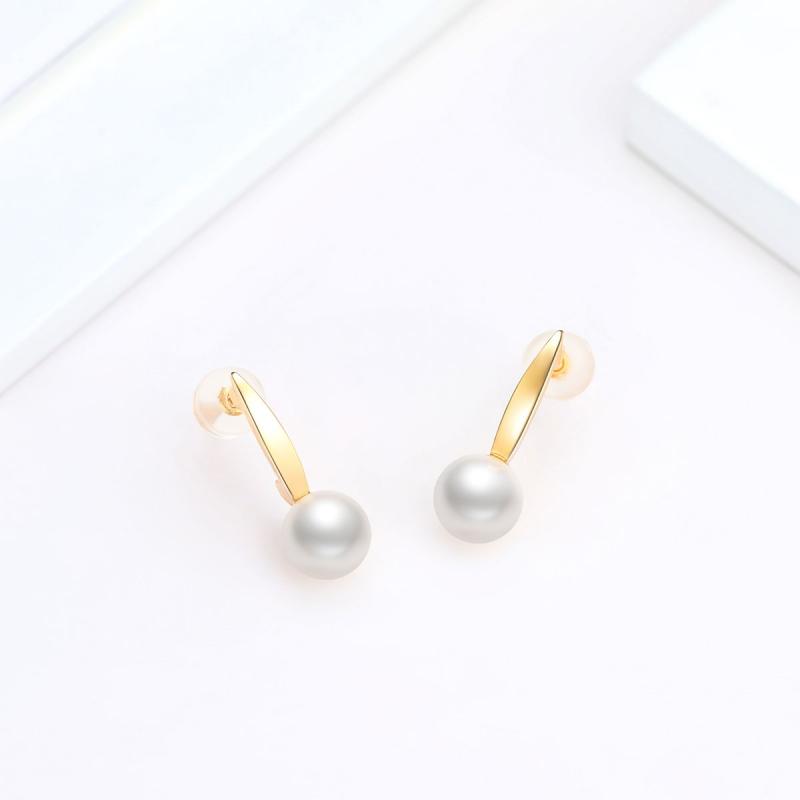 18K Natural Freshwater White Pearl Dangle Earrings