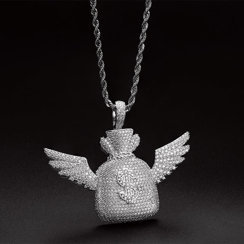 Created Diamond Wallet With Wings Pendant Necklace