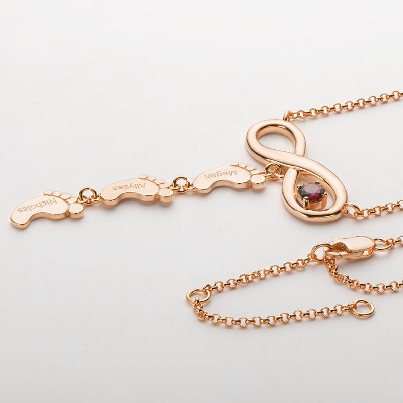 Infinity Necklace With Birthstone And Feet