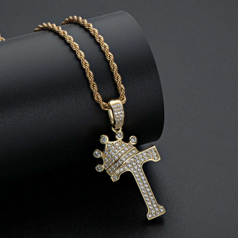 The Letter V Created Diamond Crown Hip Hop Rope Chain Pendant