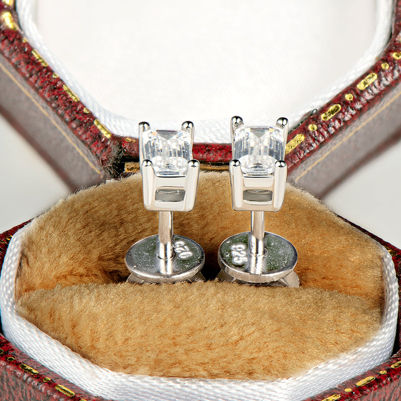 Solitaire Emerald Cut Moissanite Stud Earrings