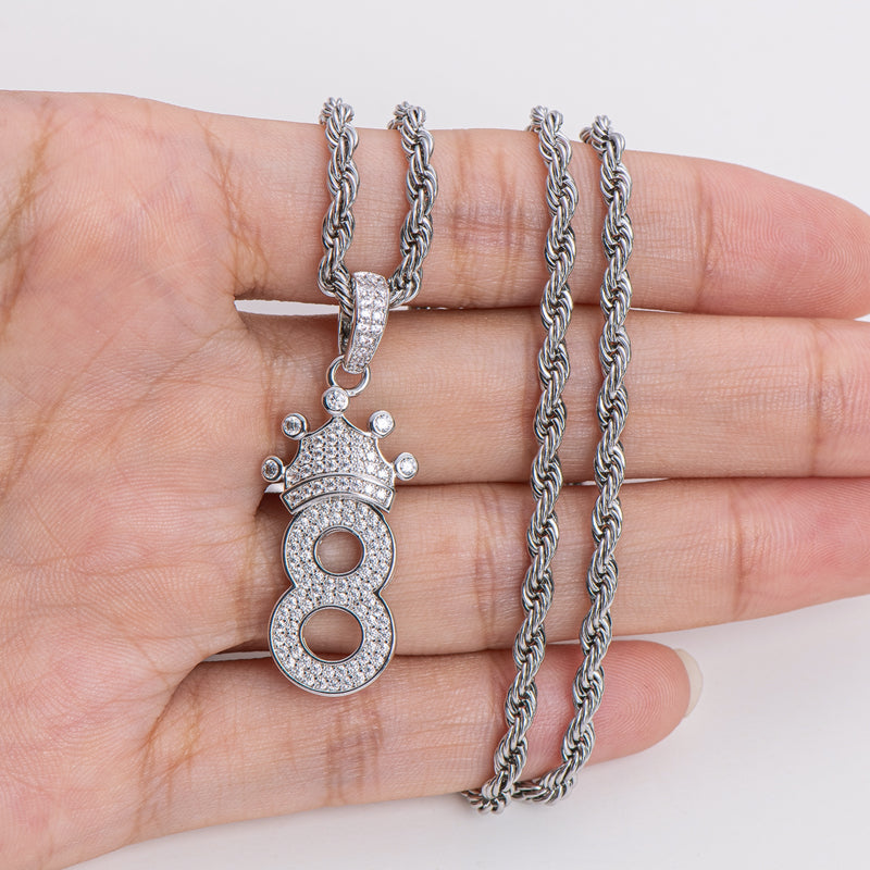 Number 8 Created Diamond Hip Hop Long Chian Pendant Necklace 23.62''