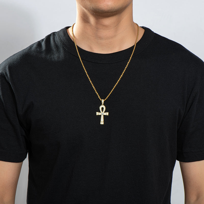 Round Cut 4.5mm Created Diamond Cross Hip Hop Luxury Pendant Necklace 23.62''