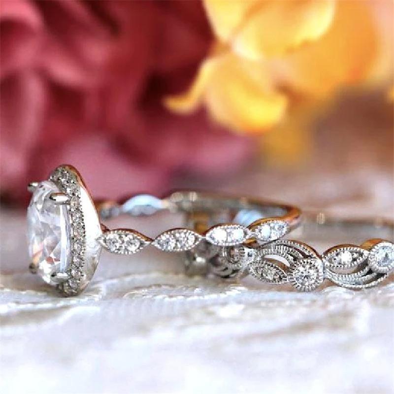 Vintage Oval Cut Created Diamond Bridal Ring Sets