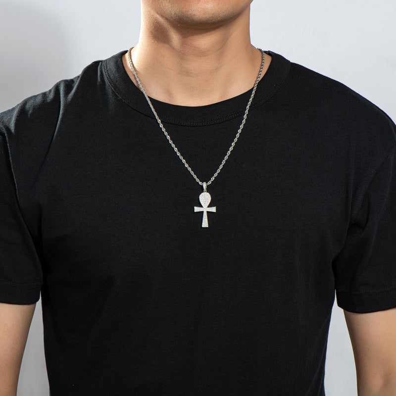 Full Created Diamond Cross Hip Hop Men Pendant Necklace 23.62''