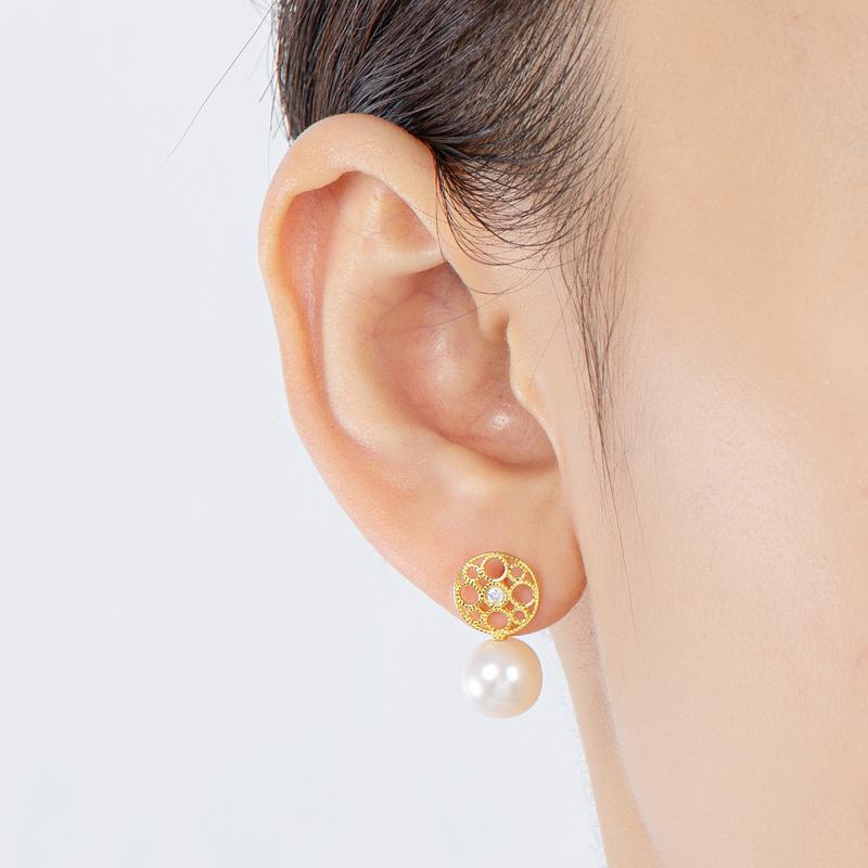 Freshwater Pearl & Created Diamond Faye Earrings
