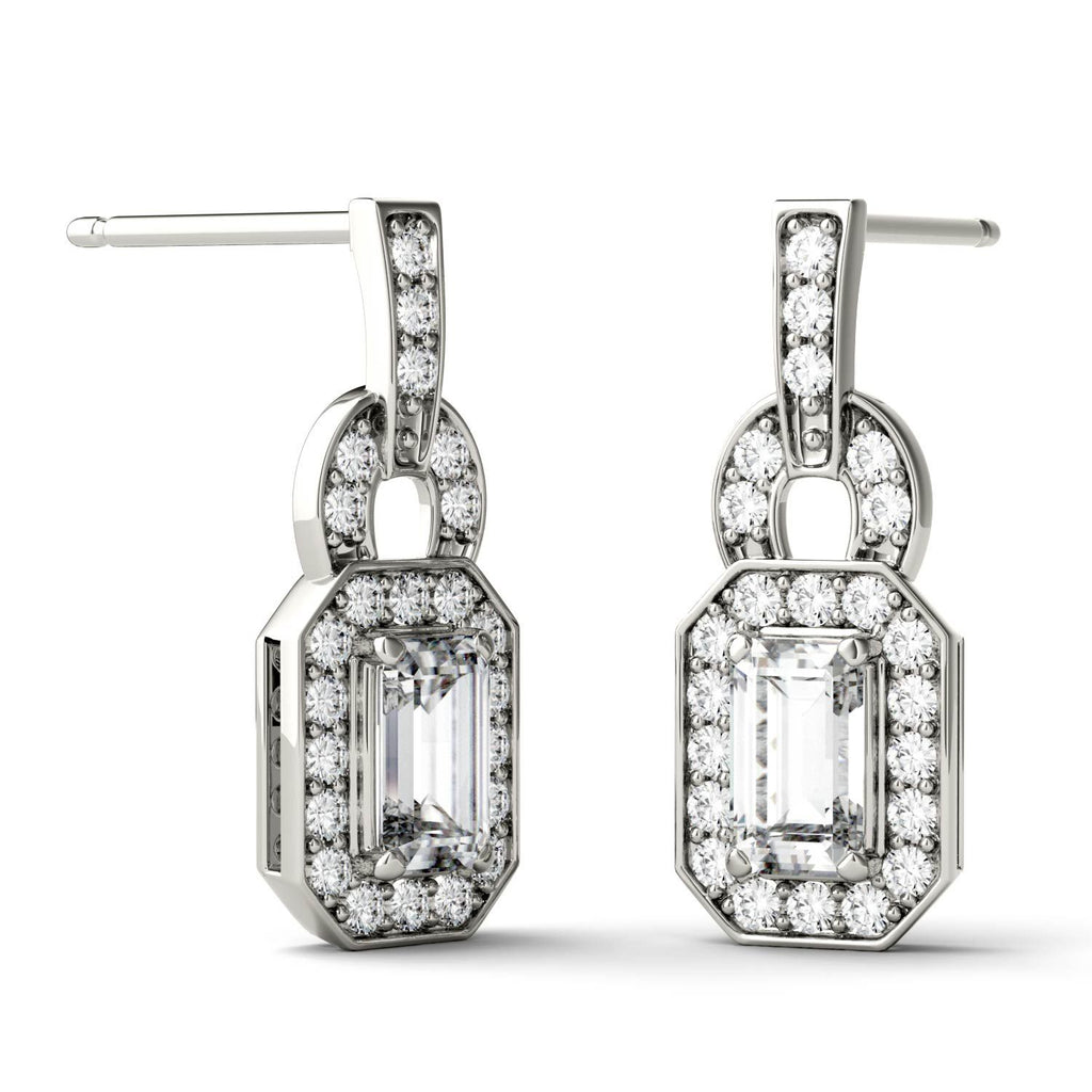 925 Sterling Sliver/14K/18K Gold 3x5mm Emerald Cut Moissanite Diamond Halo Stud Earrings