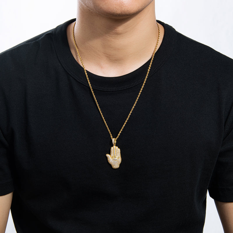 Created Diamond Palm Hip Hop Pendant Necklace