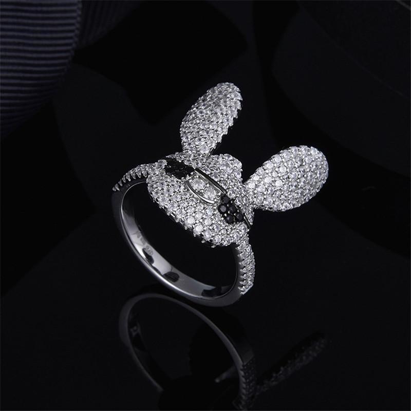 S925 Pure Silver High-End Micro Inlaid Crystal Diamond Lovely Glasses Rabbit Ring
