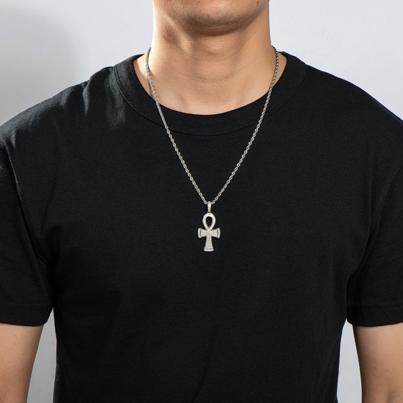 Round Cut Created Diamond Cross Hip Hop Luxury Pendant Necklace 23.62''
