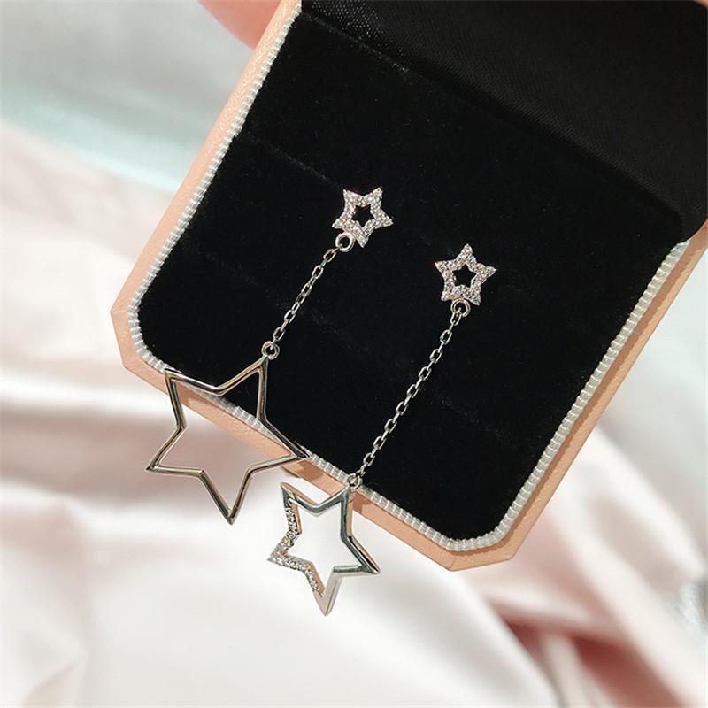 Round Cut Star Created Diamond Drop Earrings