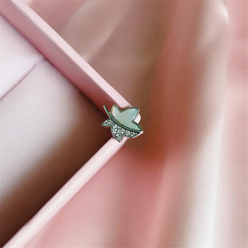 Maple Leaf Shape Created Diamond Stud Earrings