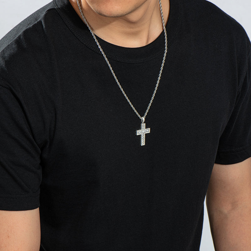 Round Cut Created Diamond Hip Hop Charm Cross Pendant Necklace 23.62''