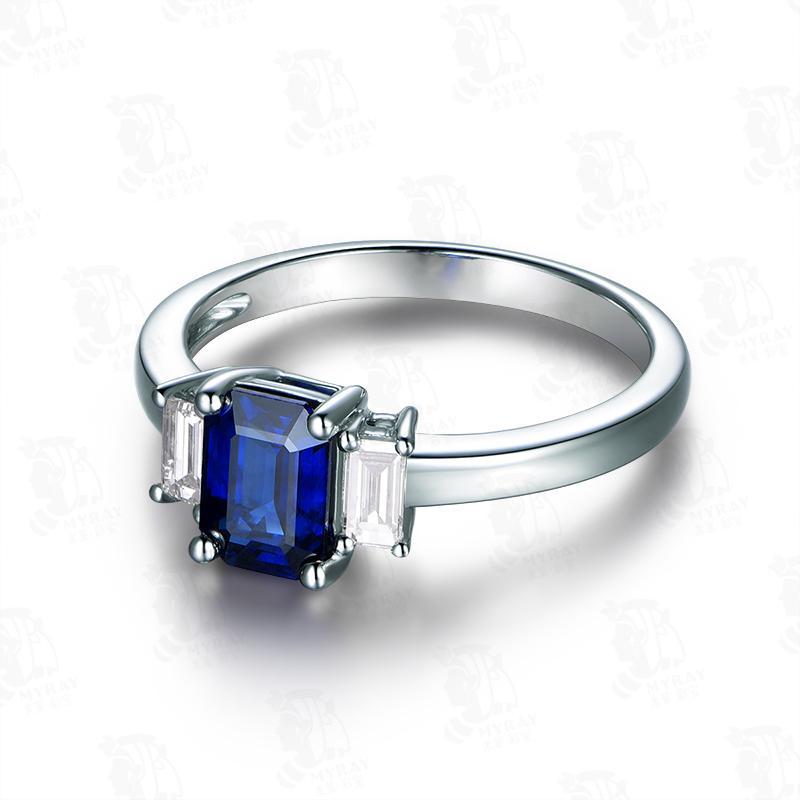 3-Stone Blue Emerald Cut 1ct Created Diamond Ring