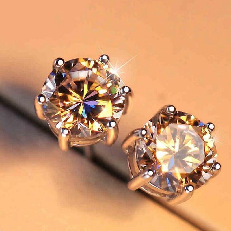 Six Prong Round White Created Diamond Stud Earrings