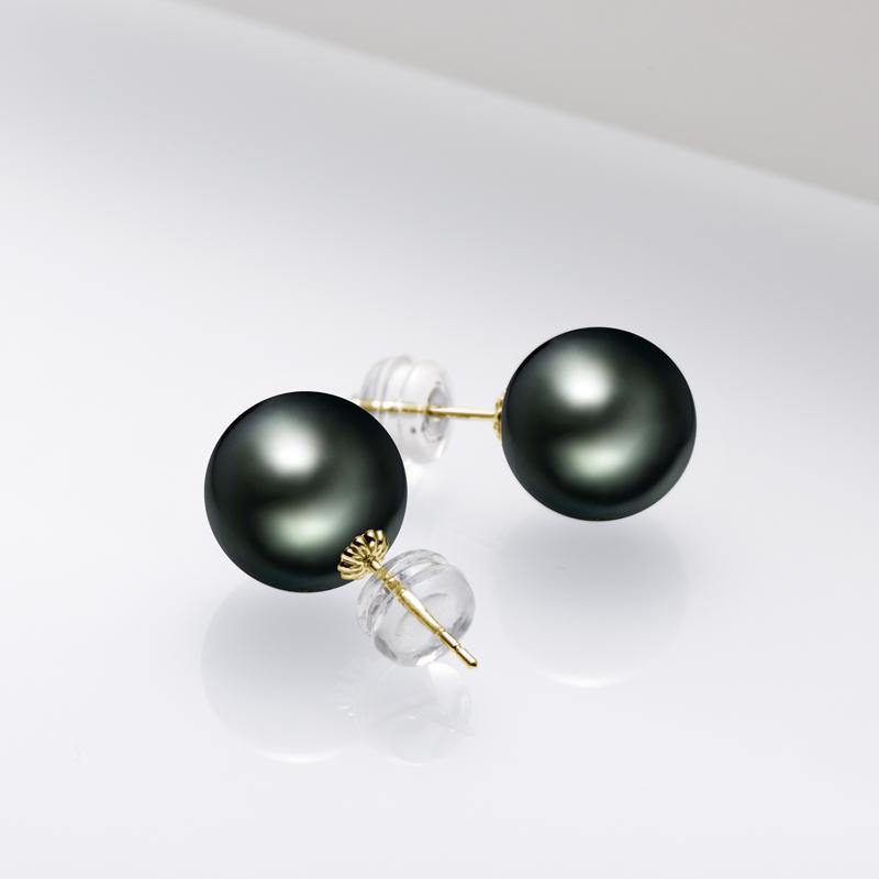 18K Gold Black Tahitian South Sea Cultured Pearl Stud Earrings - ZULRE
