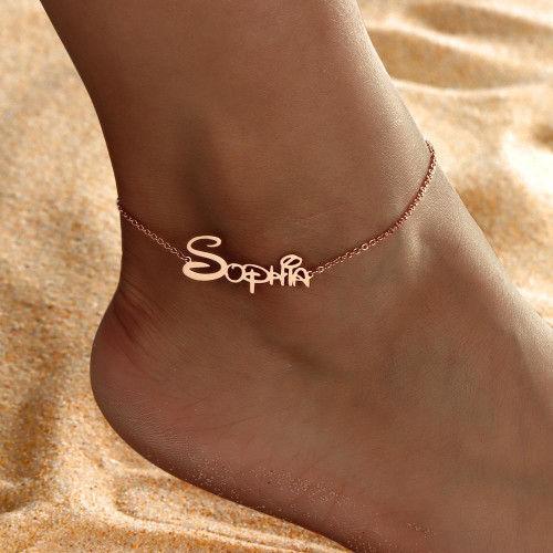 Personalized Name Anklet Gold Plated Sterling Silver