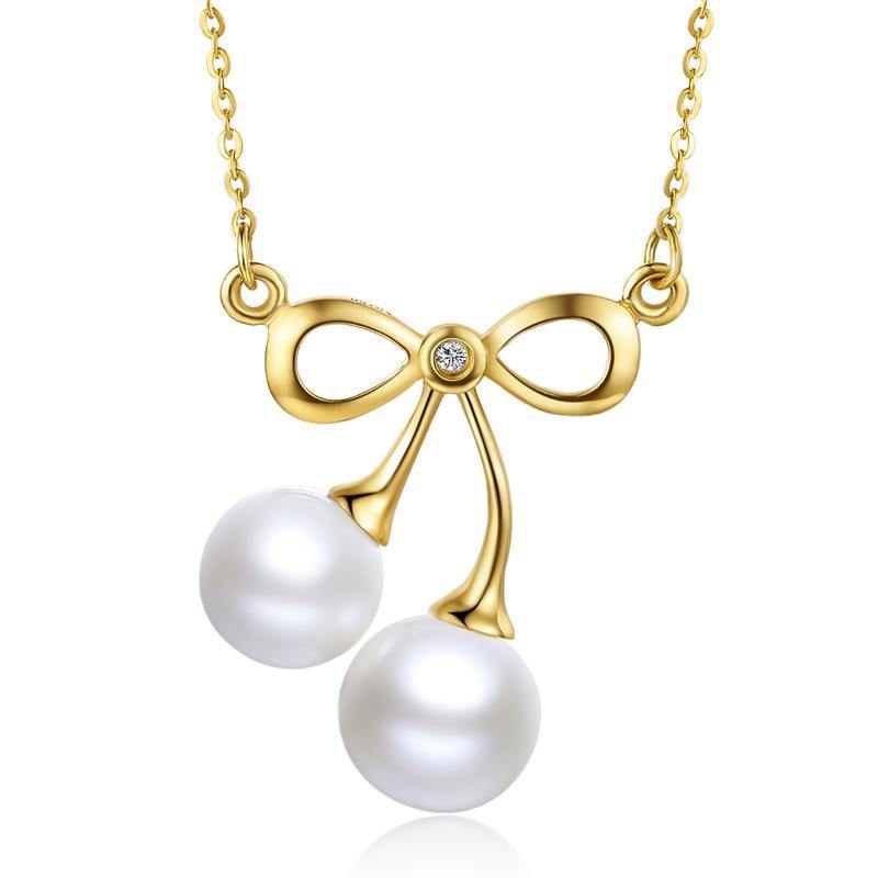 18K Gold Cultured Freshwater Pearl Cherry Pendant Necklace - ZULRE
