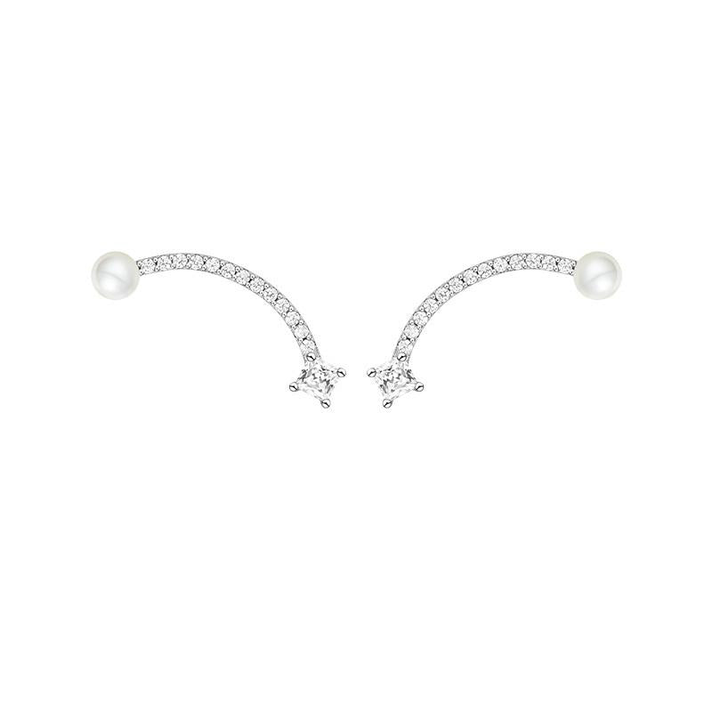 Princess Created White Diamond Pearl Stud Earrings