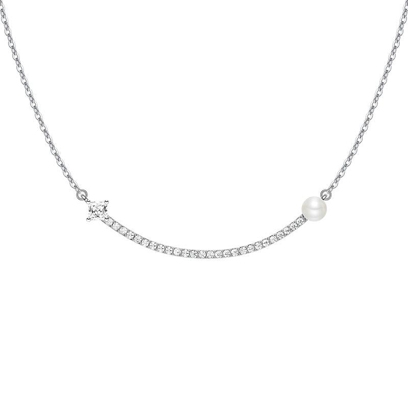 Princess Created White Diamond Pearl Smile Necklace