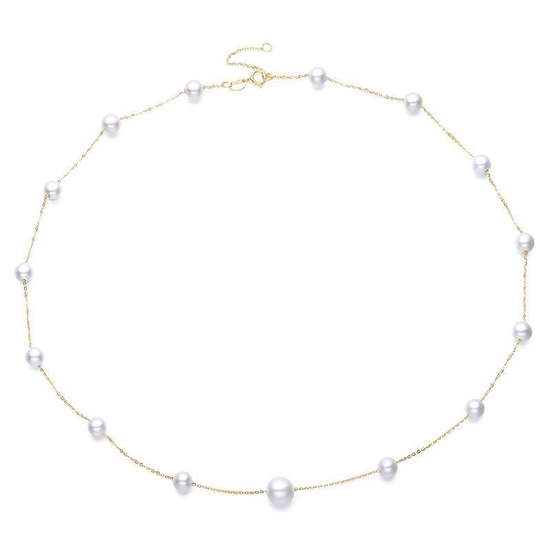 18K Gold Chain Genuine Round Cultured Freshwater Pearl Necklace - ZULRE