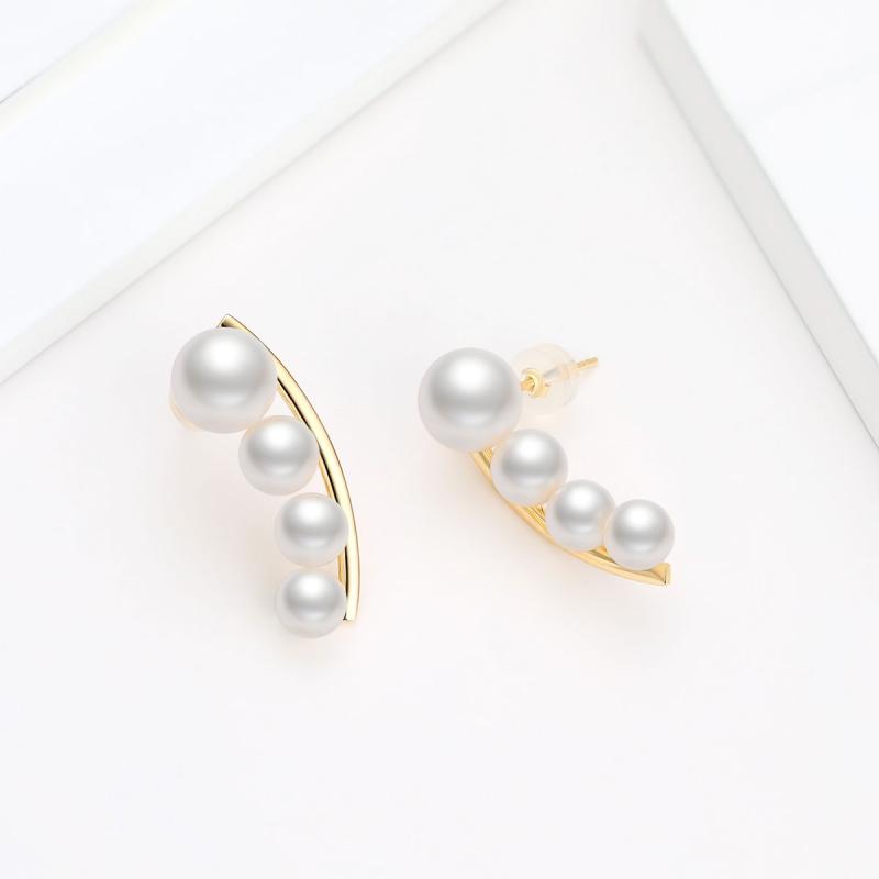 18K Natural Freshwater White Four Pearl Drop Earrings