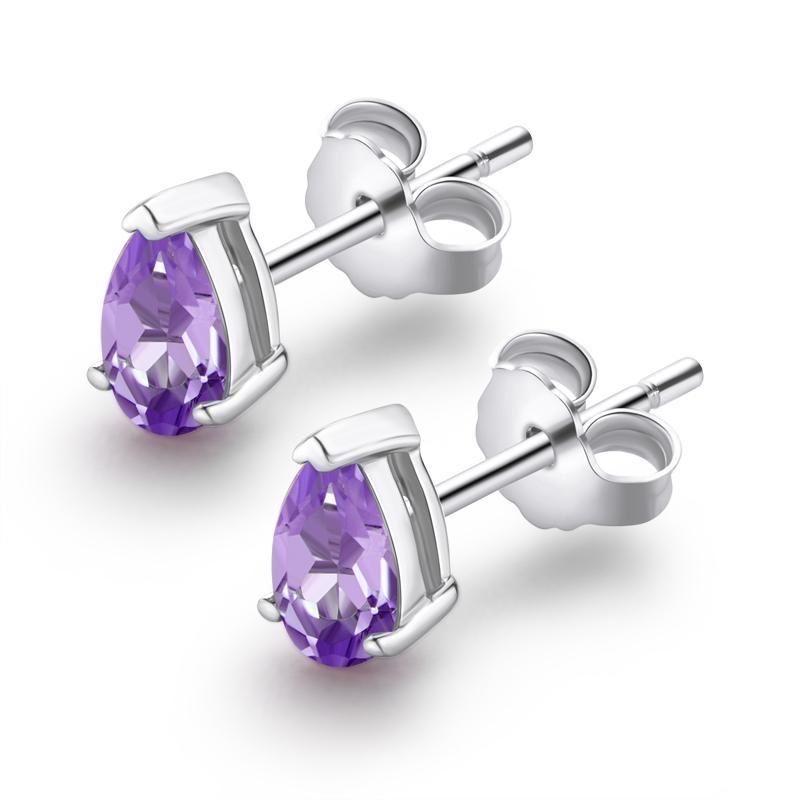 Purple Pear Shaped Gmestone Amethyst Stud Earrings