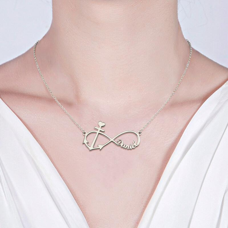 Anchor Infinity Love Heart Necklace Engraved Name 925 Sterling Silver