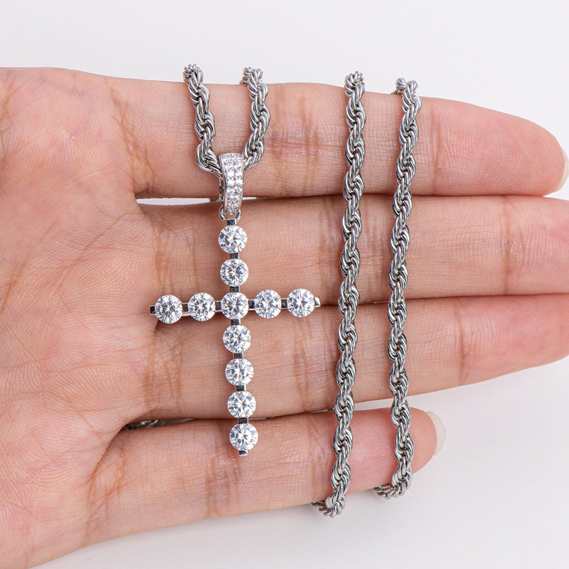 Round Cut 4.0mm Created Diamond Cross Pendant Necklace 23.62''