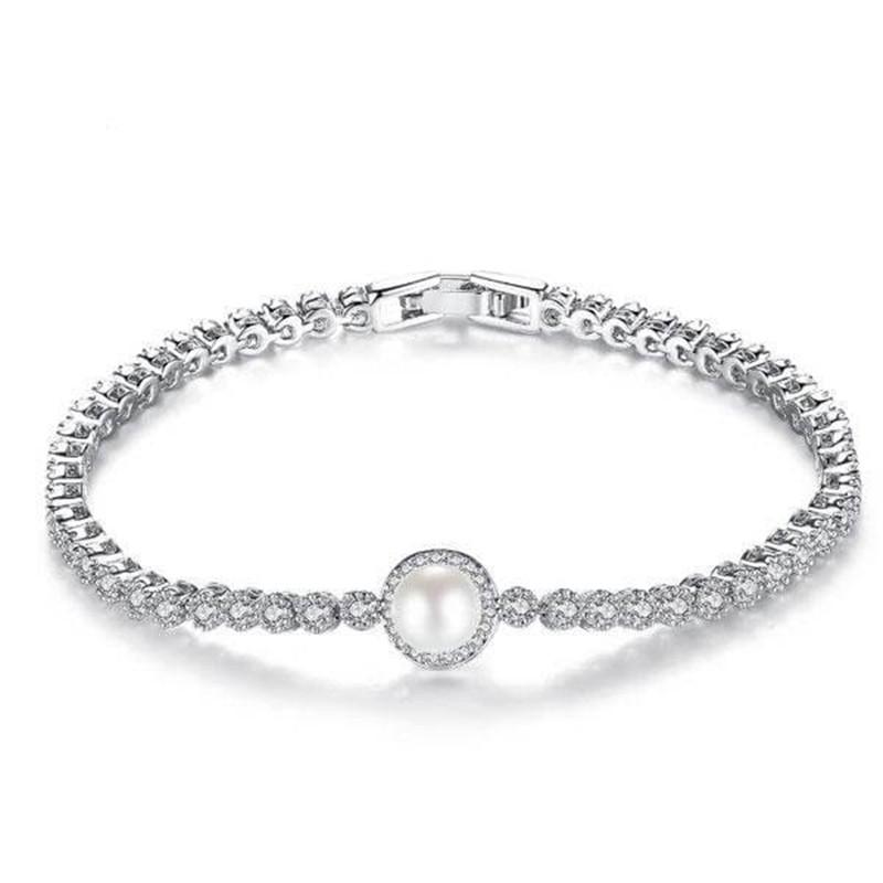 Pearl Classic Round Cut Created White Diamond Bracelet
