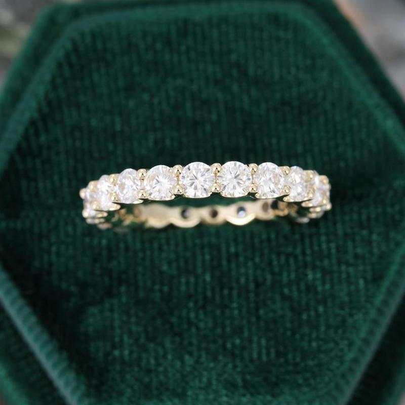14K/18K Gold Round Cut 3mm Moissanite Diamond Full Eternity Ring for Women