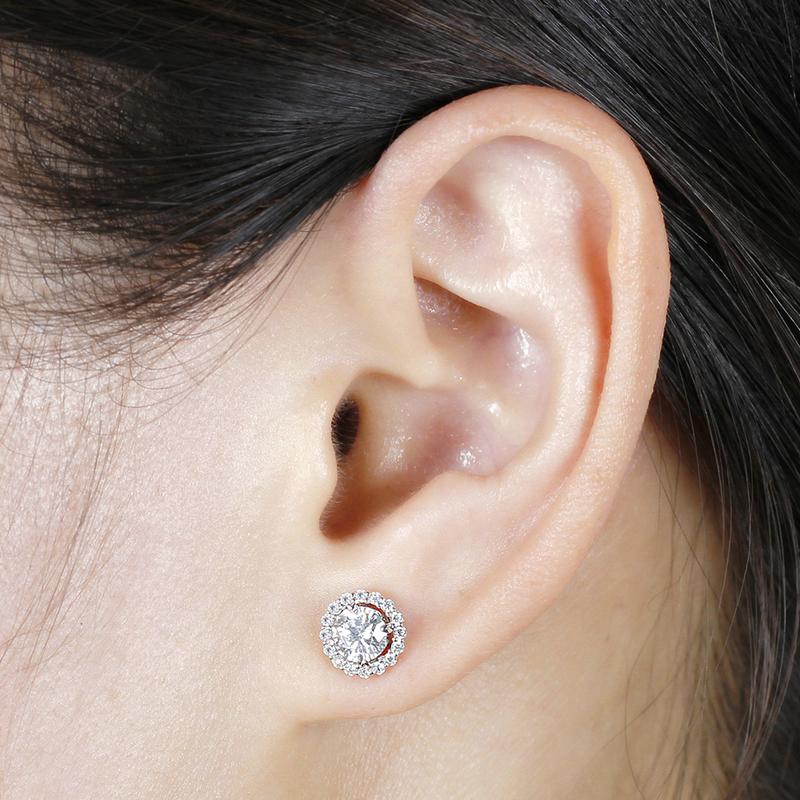 14K/18K Gold Round Cut 5.5mm Moissanite Diamond Halo Stud Earrings With Adjustable