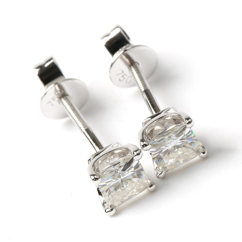 14K/18K Gold Princess Cut 4mm 0.4ct Moissanite Diamond Simple Earrings